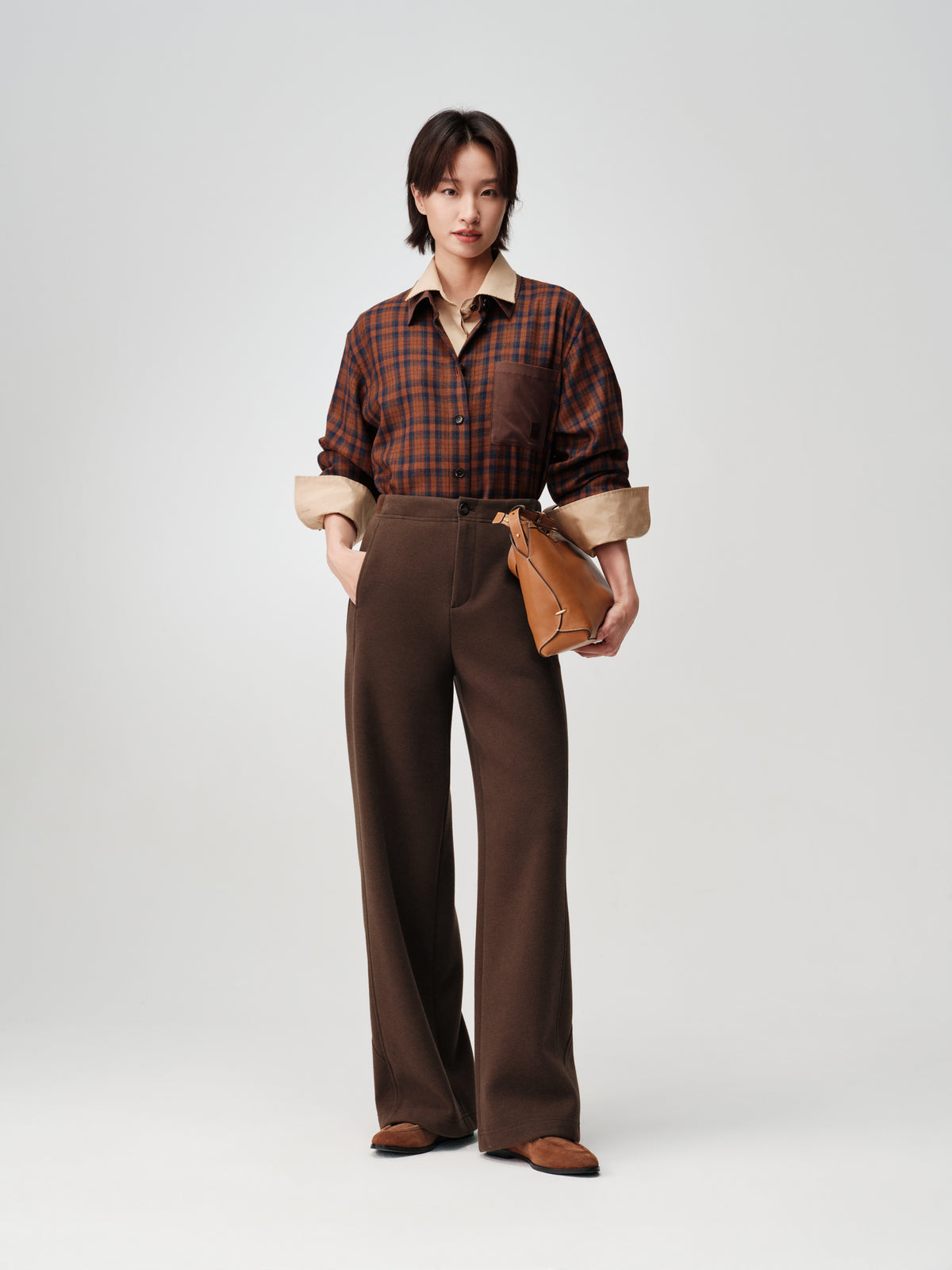 EP YAYING Textured Brushed Straight-Leg Pants