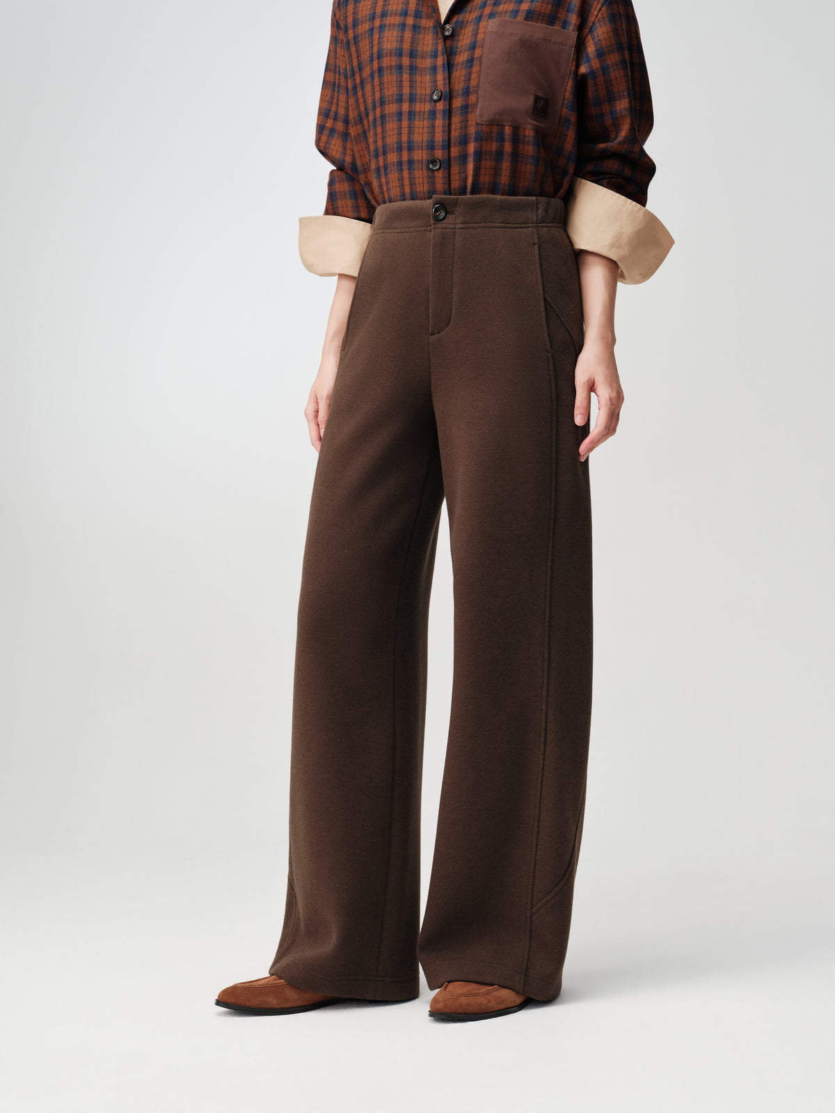 EP YAYING Textured Brushed Straight-Leg Pants