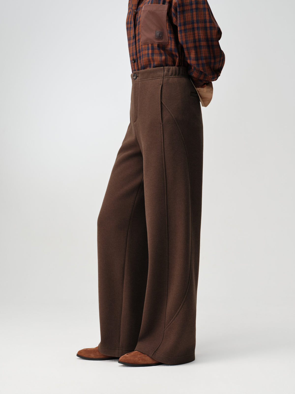 EP YAYING Textured Brushed Straight-Leg Pants