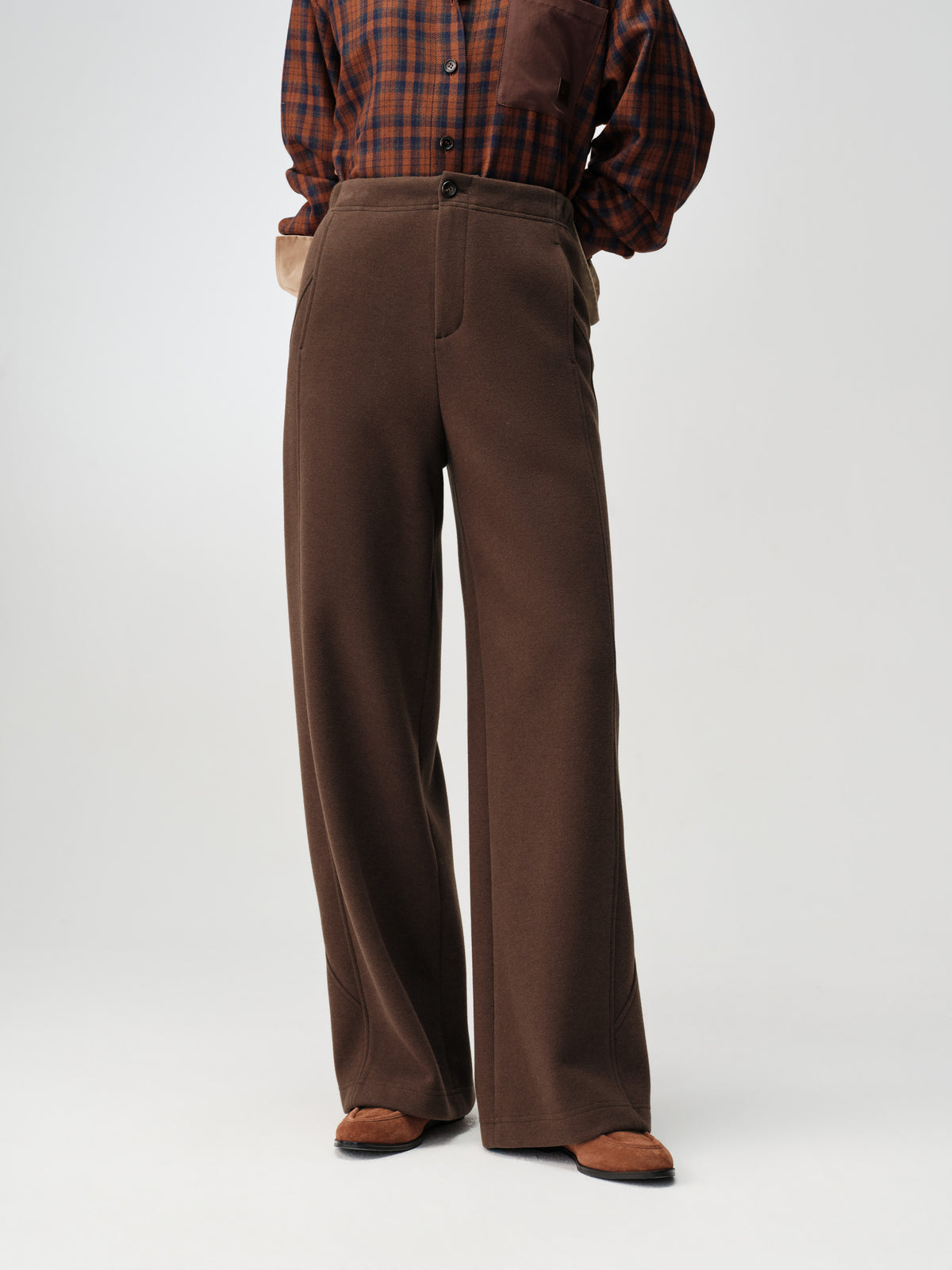 EP YAYING Textured Brushed Straight-Leg Pants