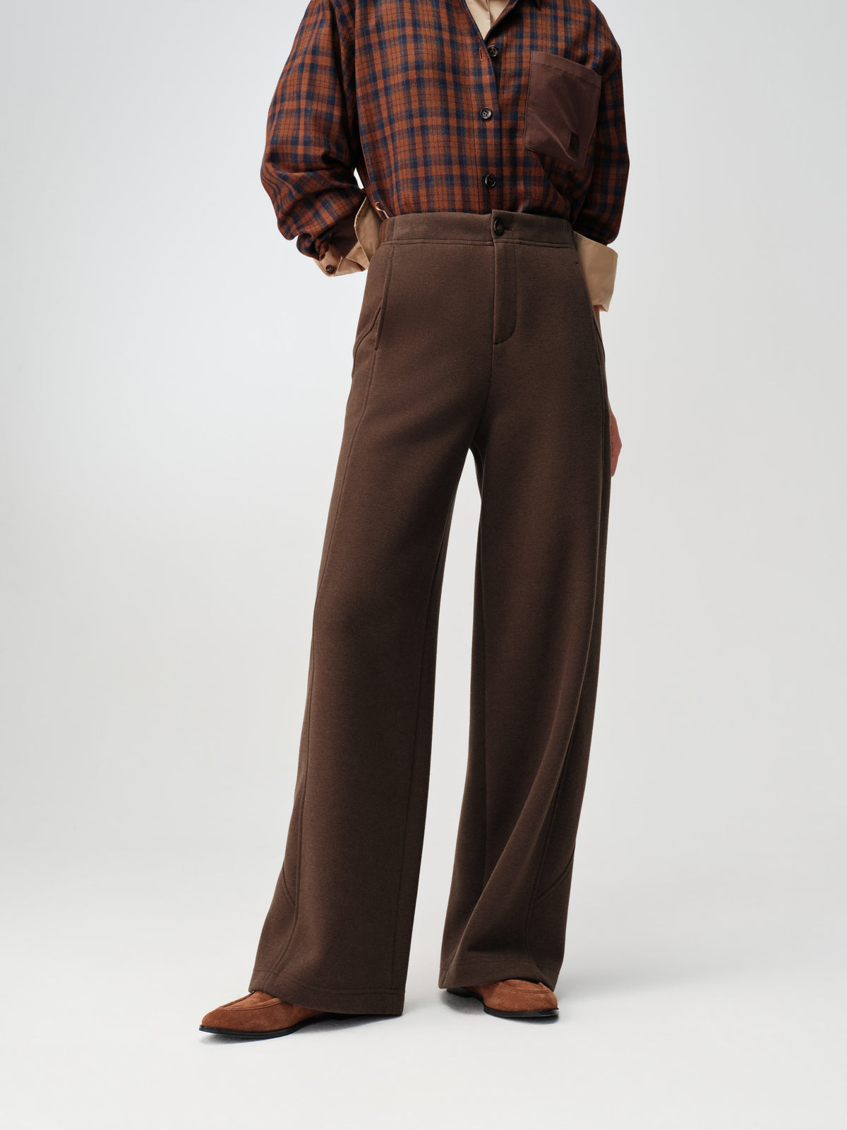 EP YAYING Textured Brushed Straight-Leg Pants