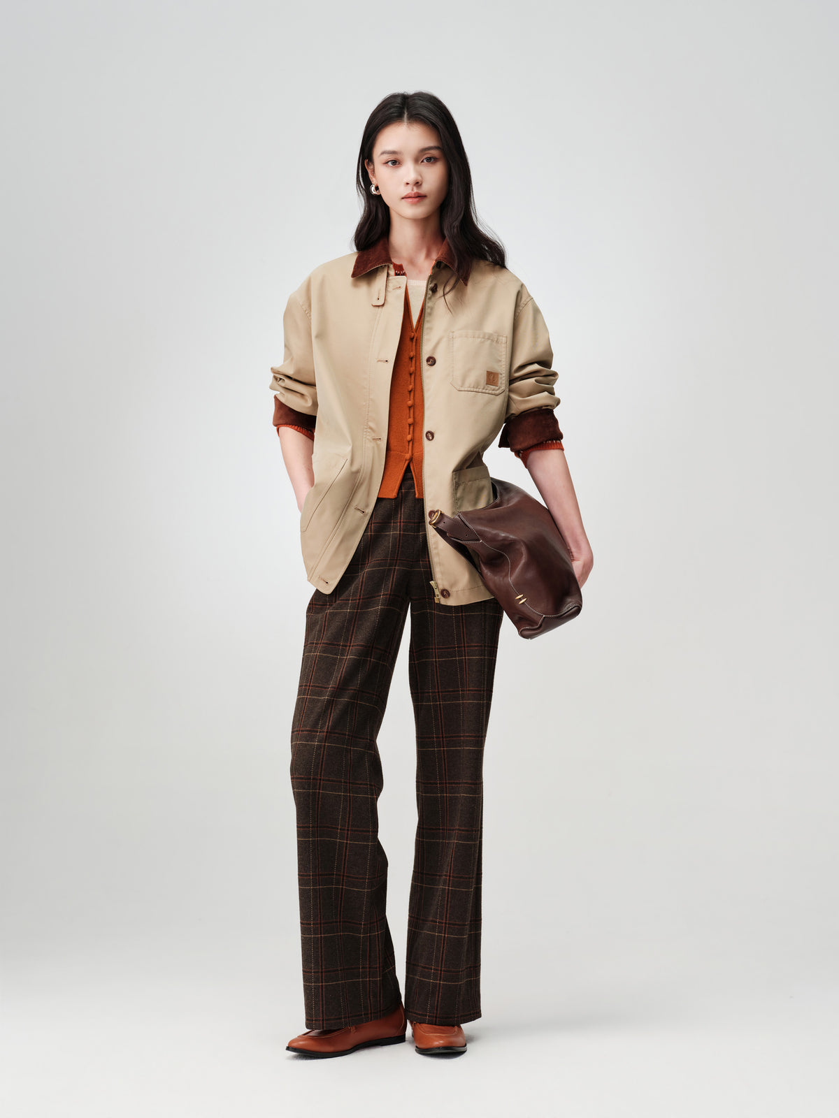 EP YAYING Faux Two-Piece Wool-Cashmere Color-Block Knit Top