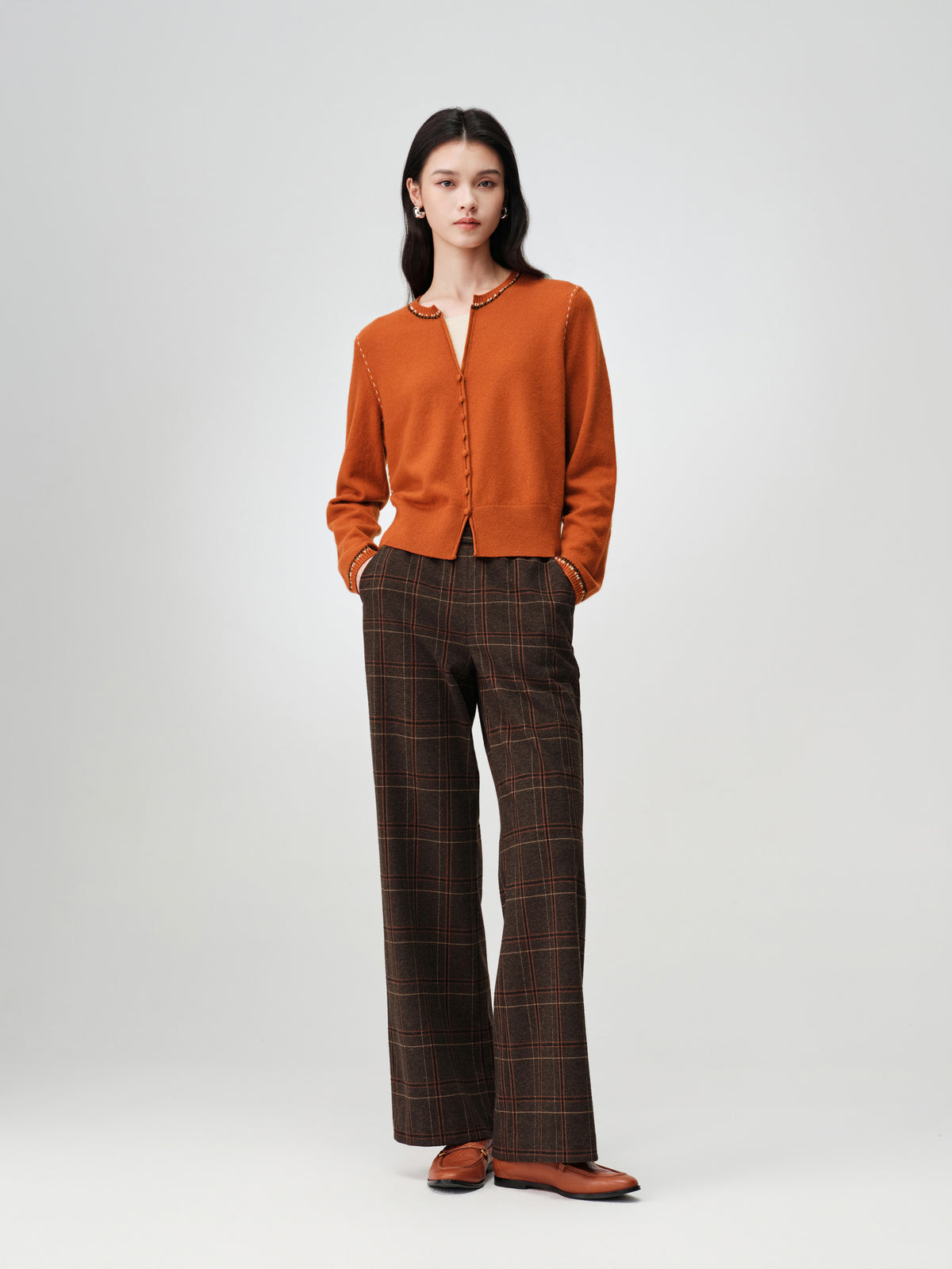 EP YAYING Faux Two-Piece Wool-Cashmere Color-Block Knit Top