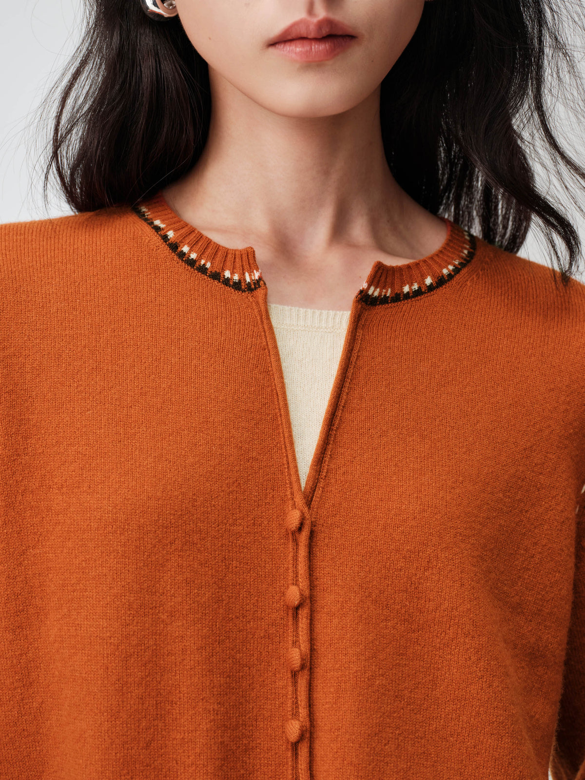 EP YAYING Faux Two-Piece Wool-Cashmere Color-Block Knit Top