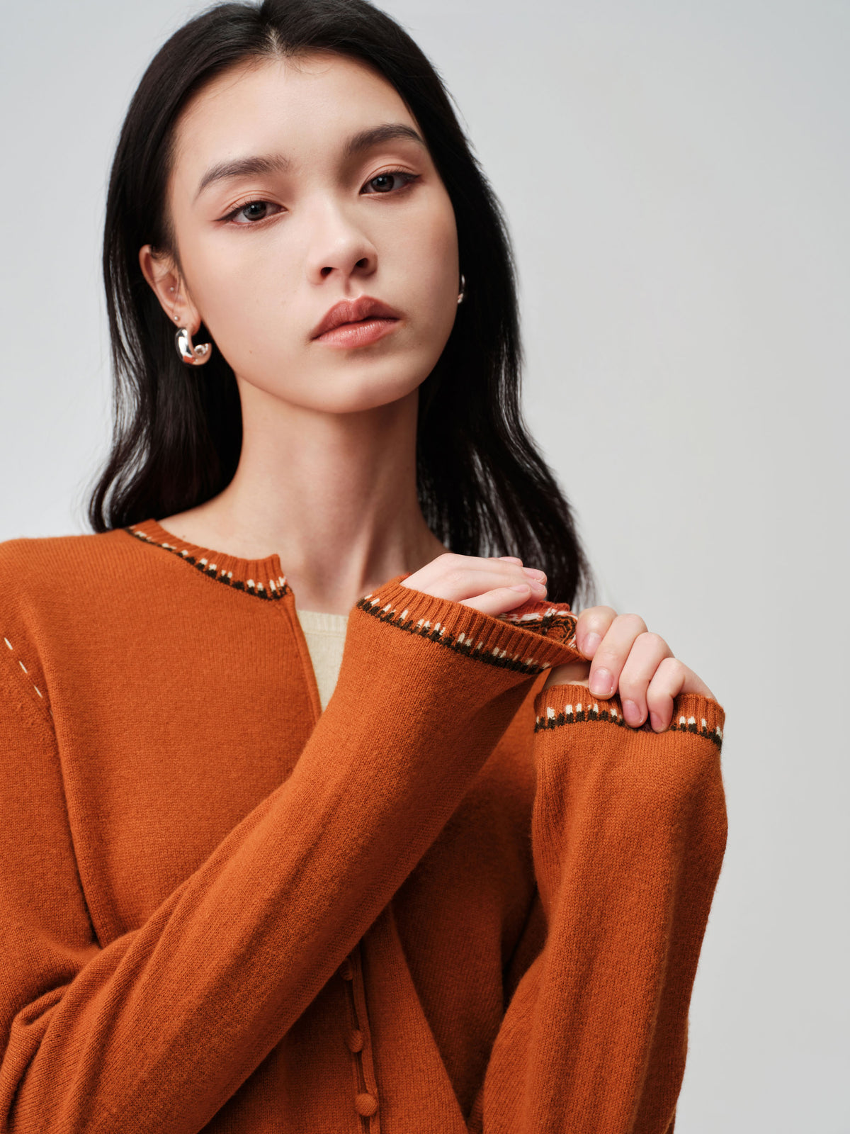 EP YAYING Faux Two-Piece Wool-Cashmere Color-Block Knit Top
