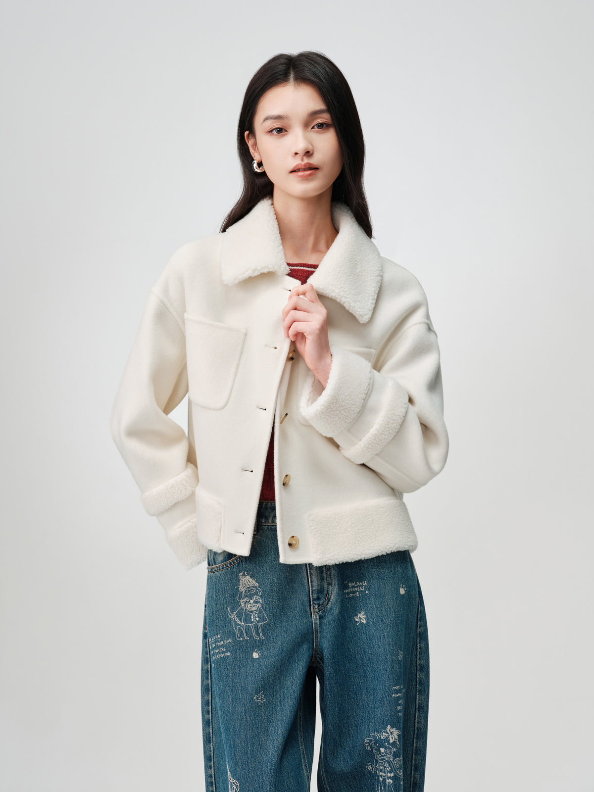 EP YAYING Wool-Cashmere Tweed Short Coat