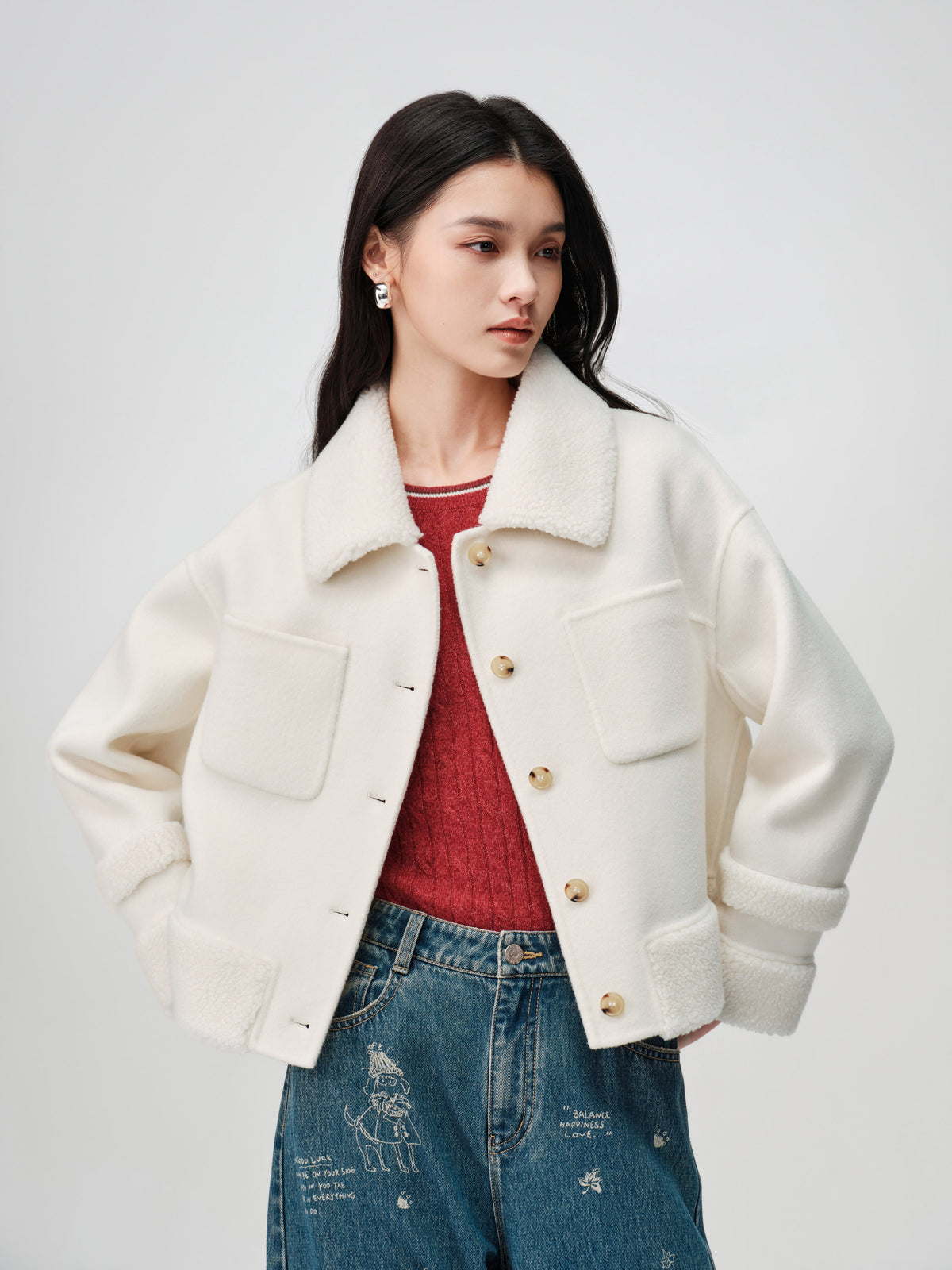 EP YAYING Wool-Cashmere Tweed Short Coat