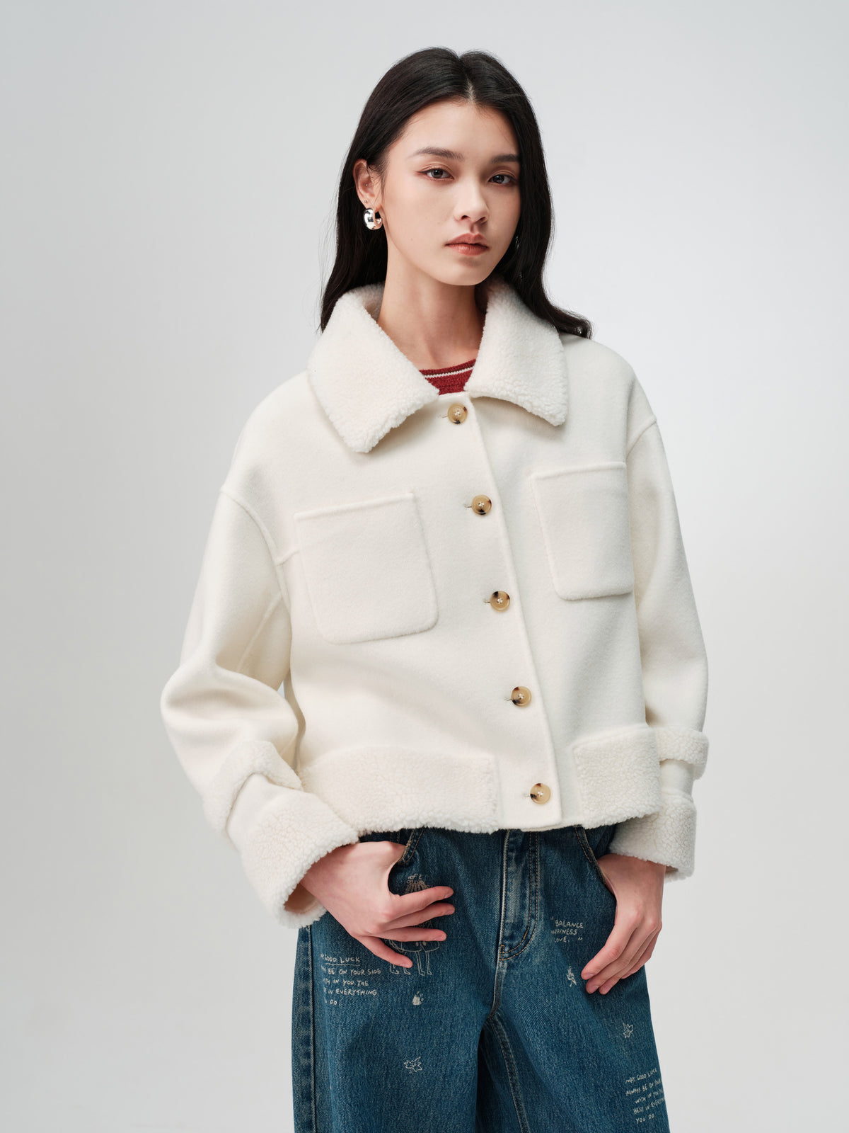 EP YAYING Wool-Cashmere Tweed Short Coat
