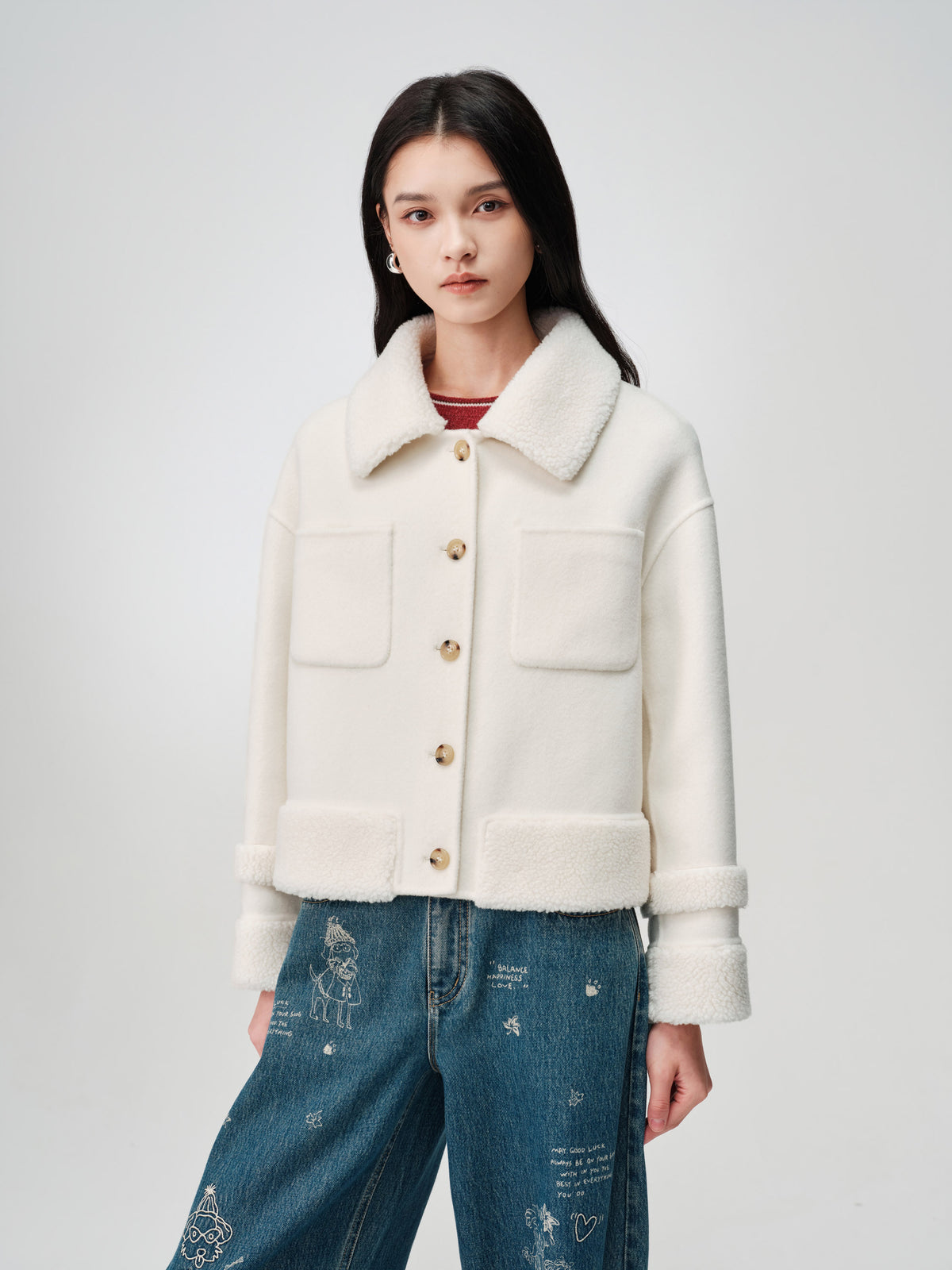 EP YAYING Wool-Cashmere Tweed Short Coat