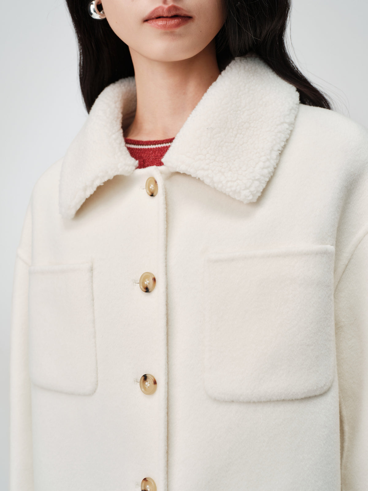 EP YAYING Wool-Cashmere Tweed Short Coat