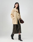 EP YAYING Camel Wool Old-Money Relaxed Mid-Length Coat