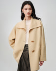 EP YAYING Camel Wool Old-Money Relaxed Mid-Length Coat