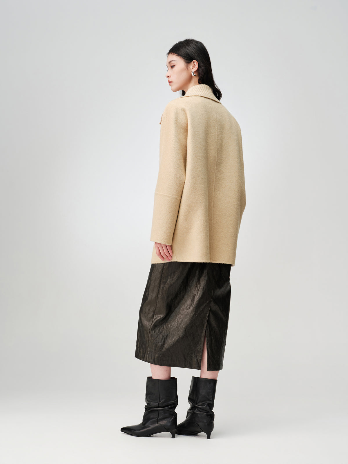EP YAYING Camel Wool Old-Money Relaxed Mid-Length Coat