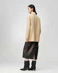 EP YAYING Camel Wool Old-Money Relaxed Mid-Length Coat