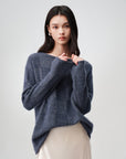 EP YAYING Wool-Cashmere Blend Plaid Knit Sweater