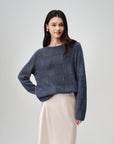 EP YAYING Wool-Cashmere Plaid Oversized Pullover Sweater