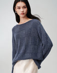 EP YAYING Wool-Cashmere Blend Plaid Knit Sweater
