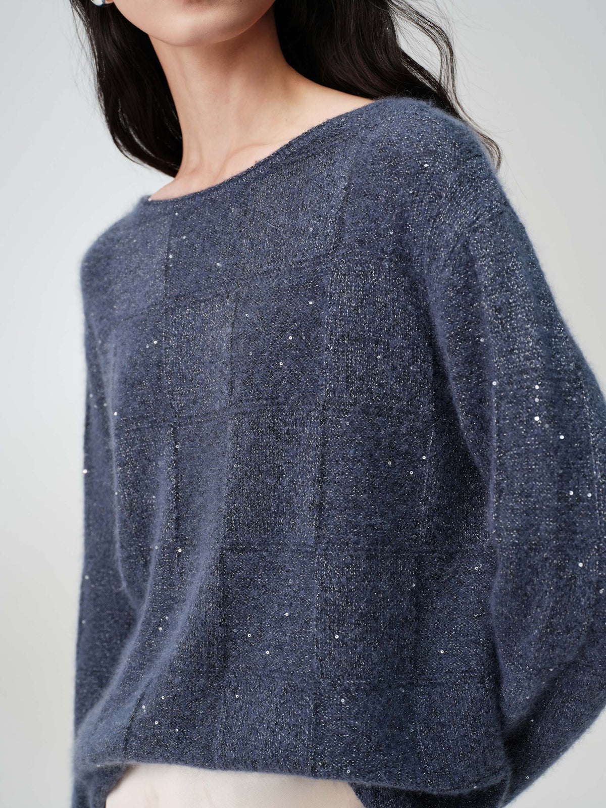 EP YAYING Wool-Cashmere Plaid Oversized Pullover Sweater