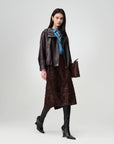 EP YAYING Glossy Sheepskin Hooded Jacket