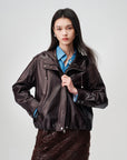 EP YAYING Glossy Sheepskin Hooded Jacket