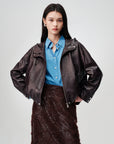 EP YAYING Glossy Sheepskin Hooded Jacket