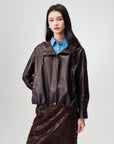 EP YAYING Glossy Sheepskin Hooded Jacket