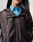 EP YAYING Glossy Sheepskin Hooded Jacket