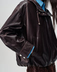 EP YAYING Glossy Sheepskin Hooded Jacket