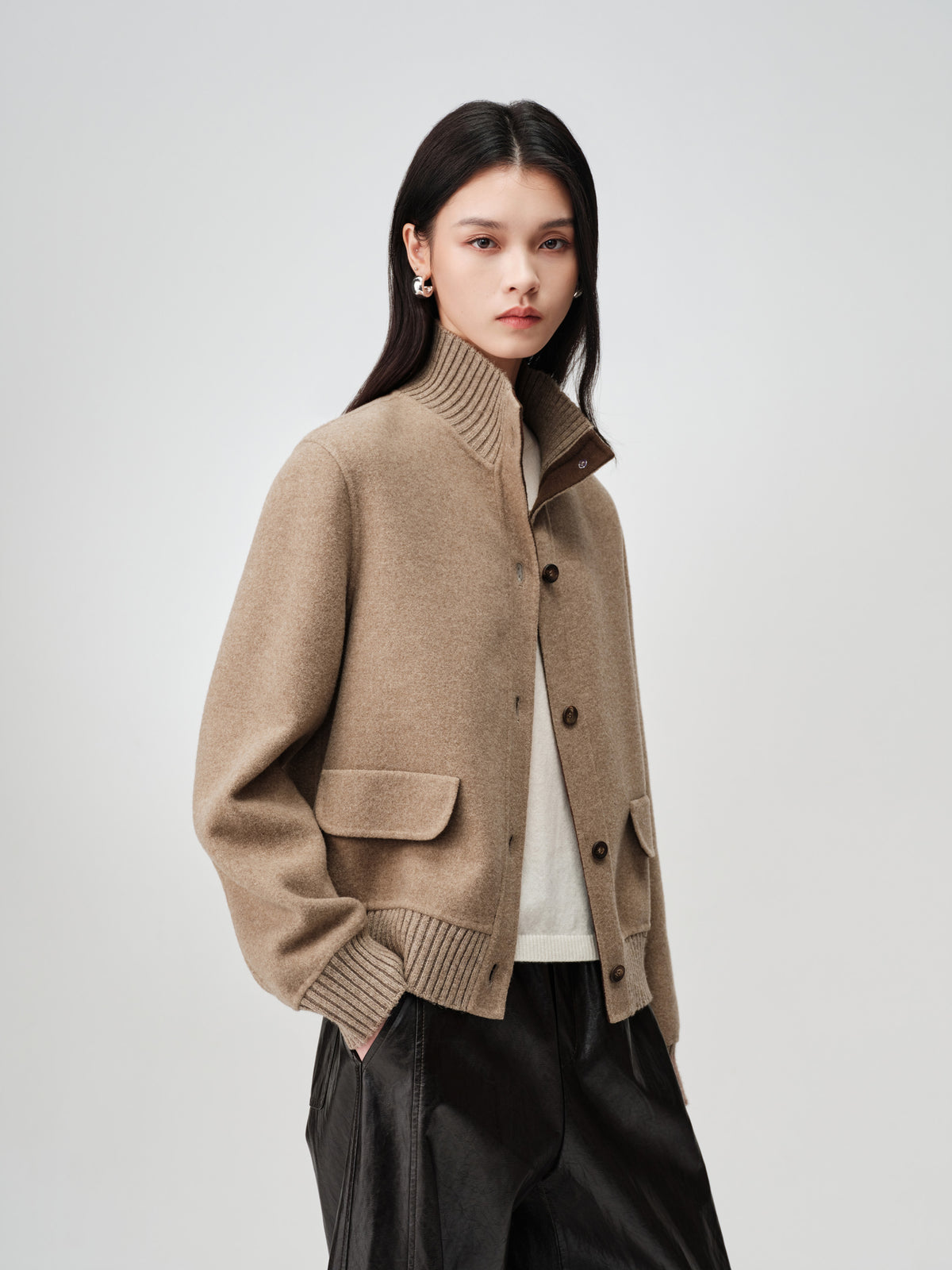 EP YAYING Silk-Wool-Cashmere Tweed Coat