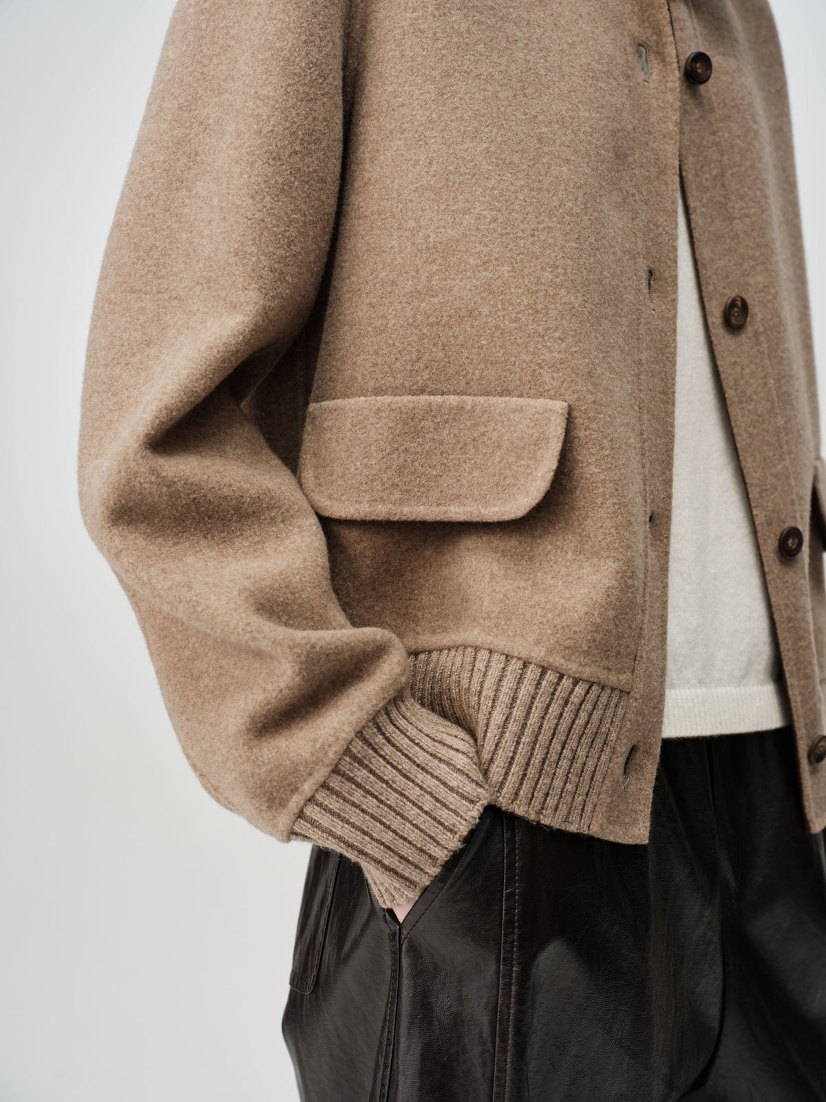 EP YAYING Wool &amp; Cashmere Blend Stand-Collar Knit Coat