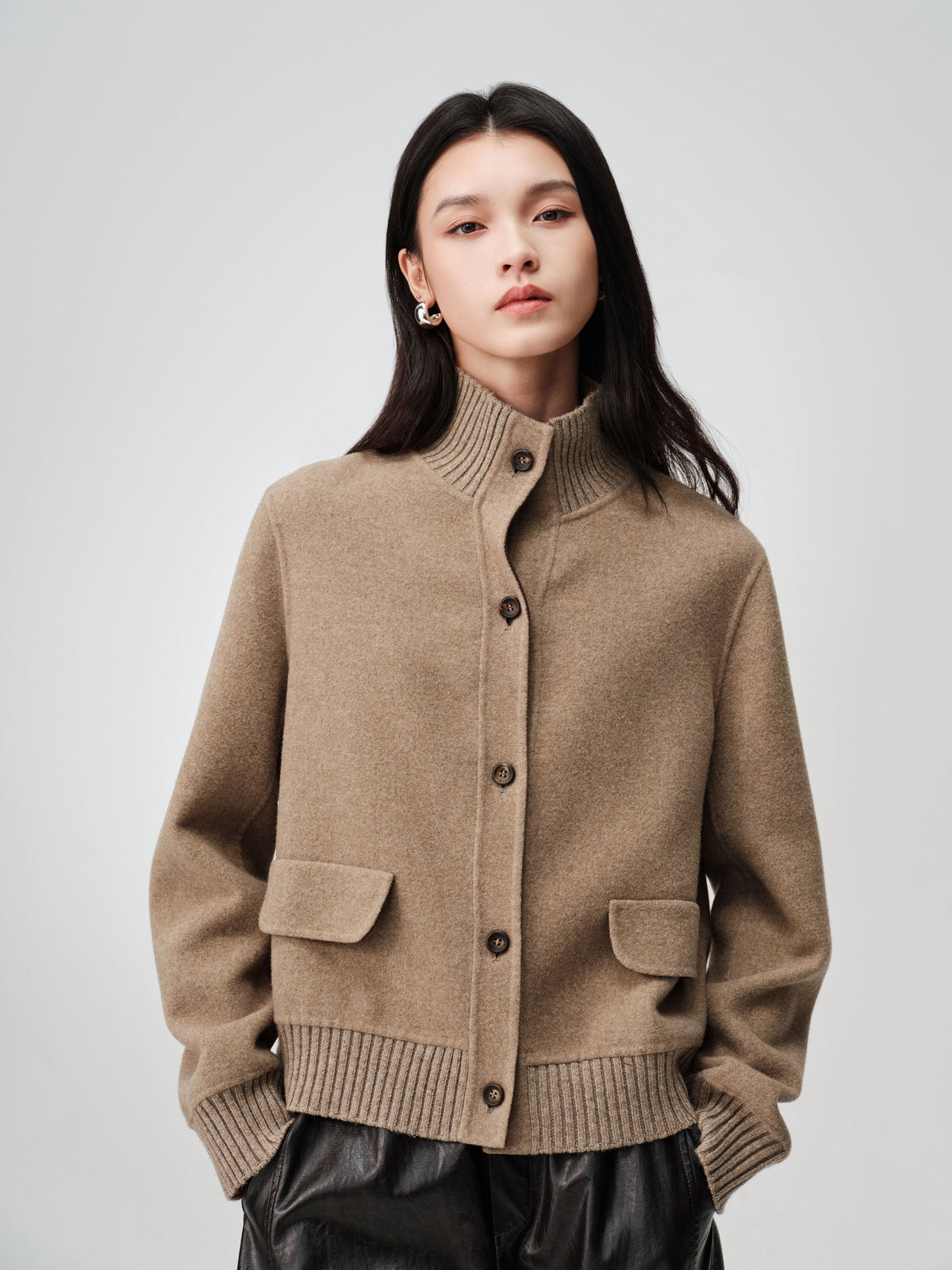 EP YAYING Silk-Wool-Cashmere Tweed Coat