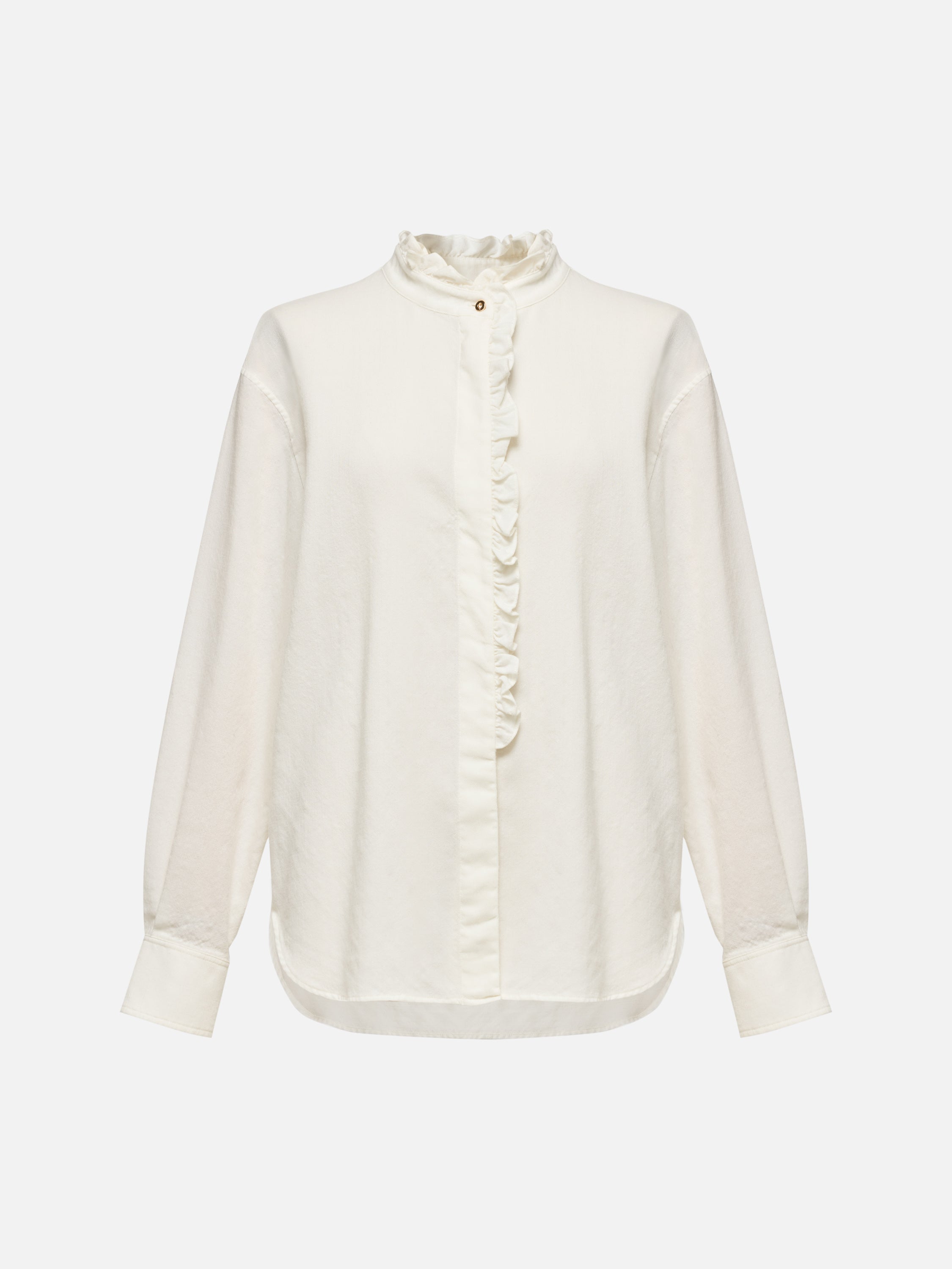 EP YAYING White Ruffle Stand Collar Wool Blouse