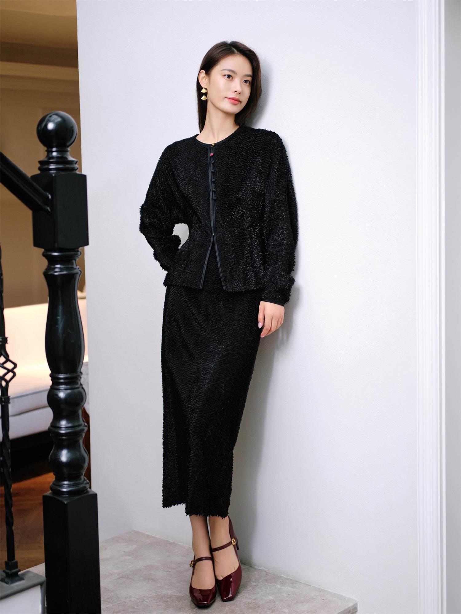 EP YAYING Chines Style Waist-Cinching Round Neck Jacket