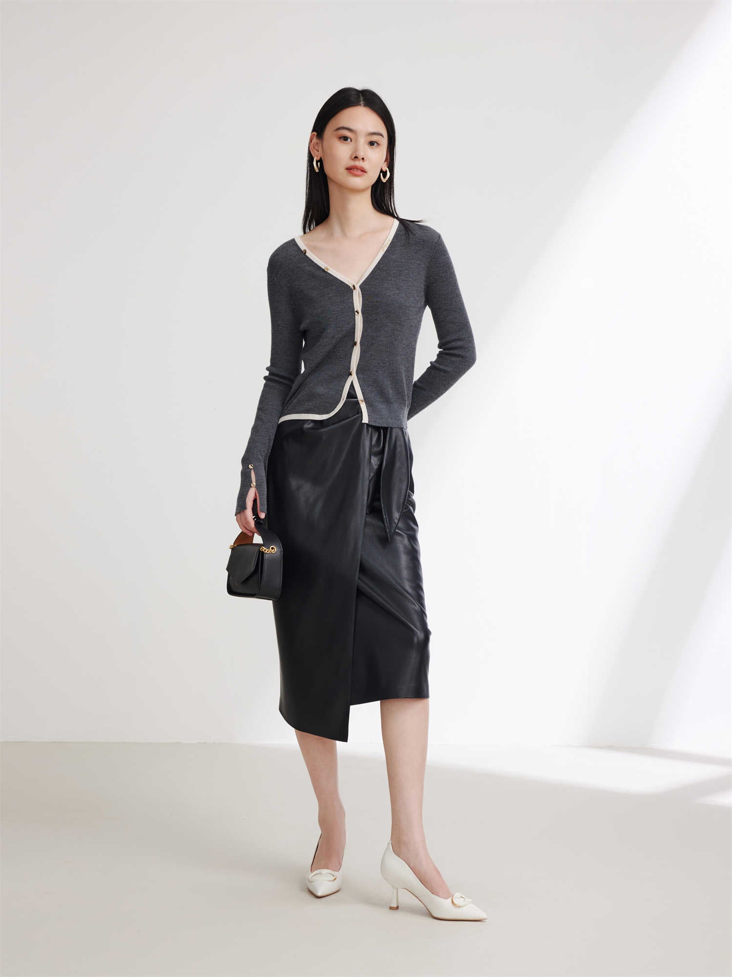 EP YAYING Wool V-neck Knitted Cardigan