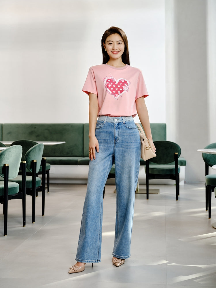 YAYING Heart Print T-Shirt