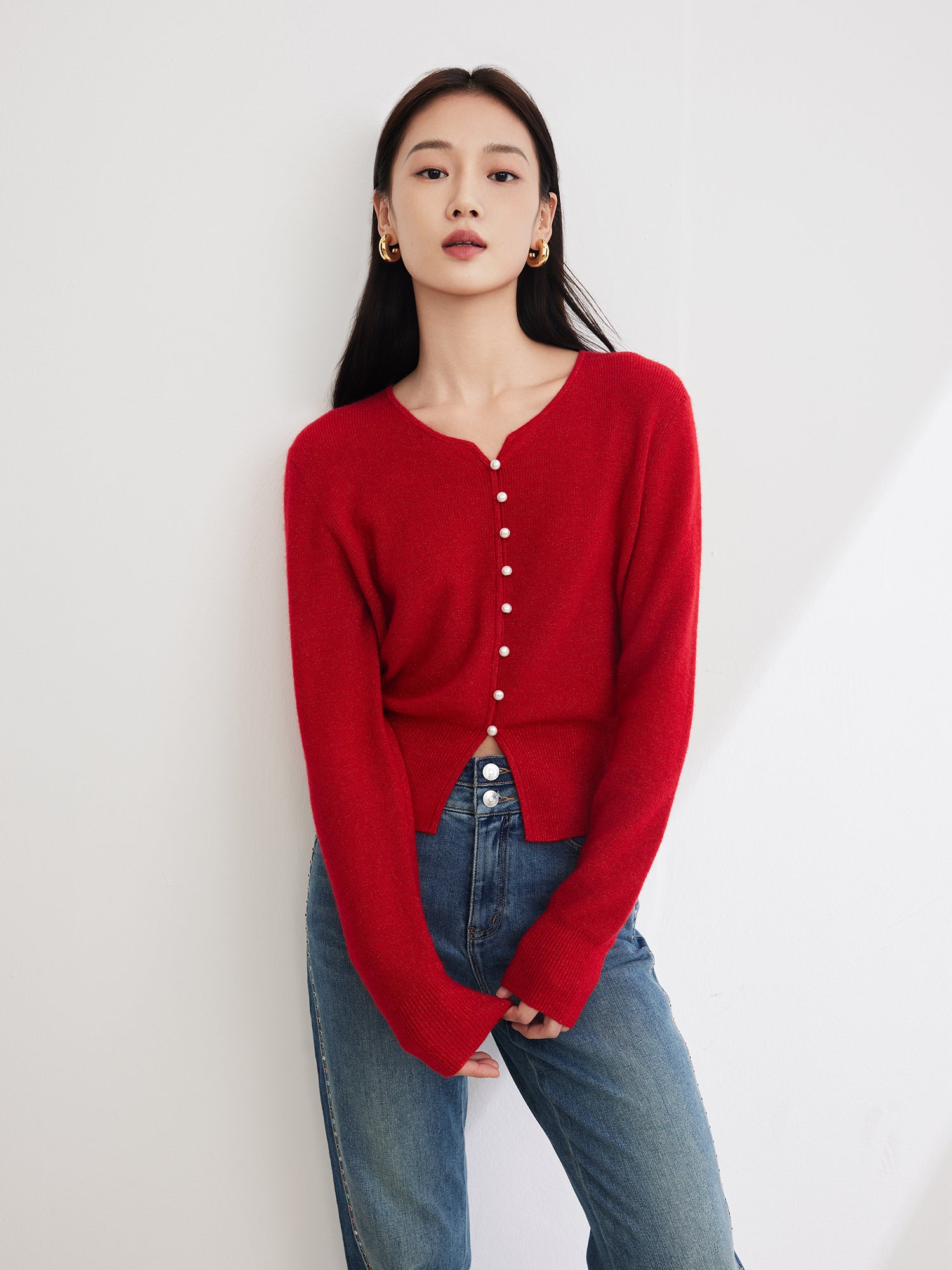 EP YAYING Pure Color Wool Knit Sweater