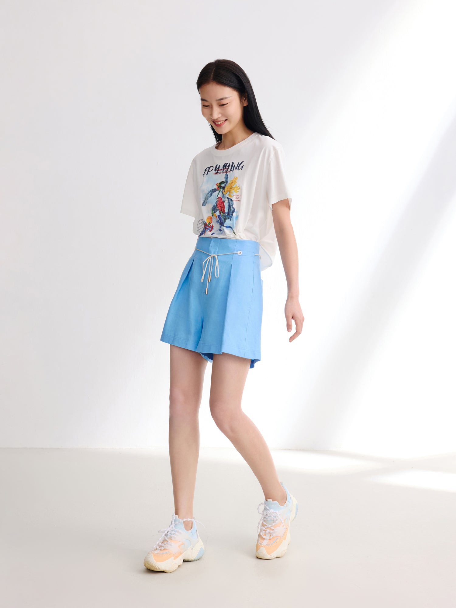 EP YAYING Pure Linen High-Waisted Shorts