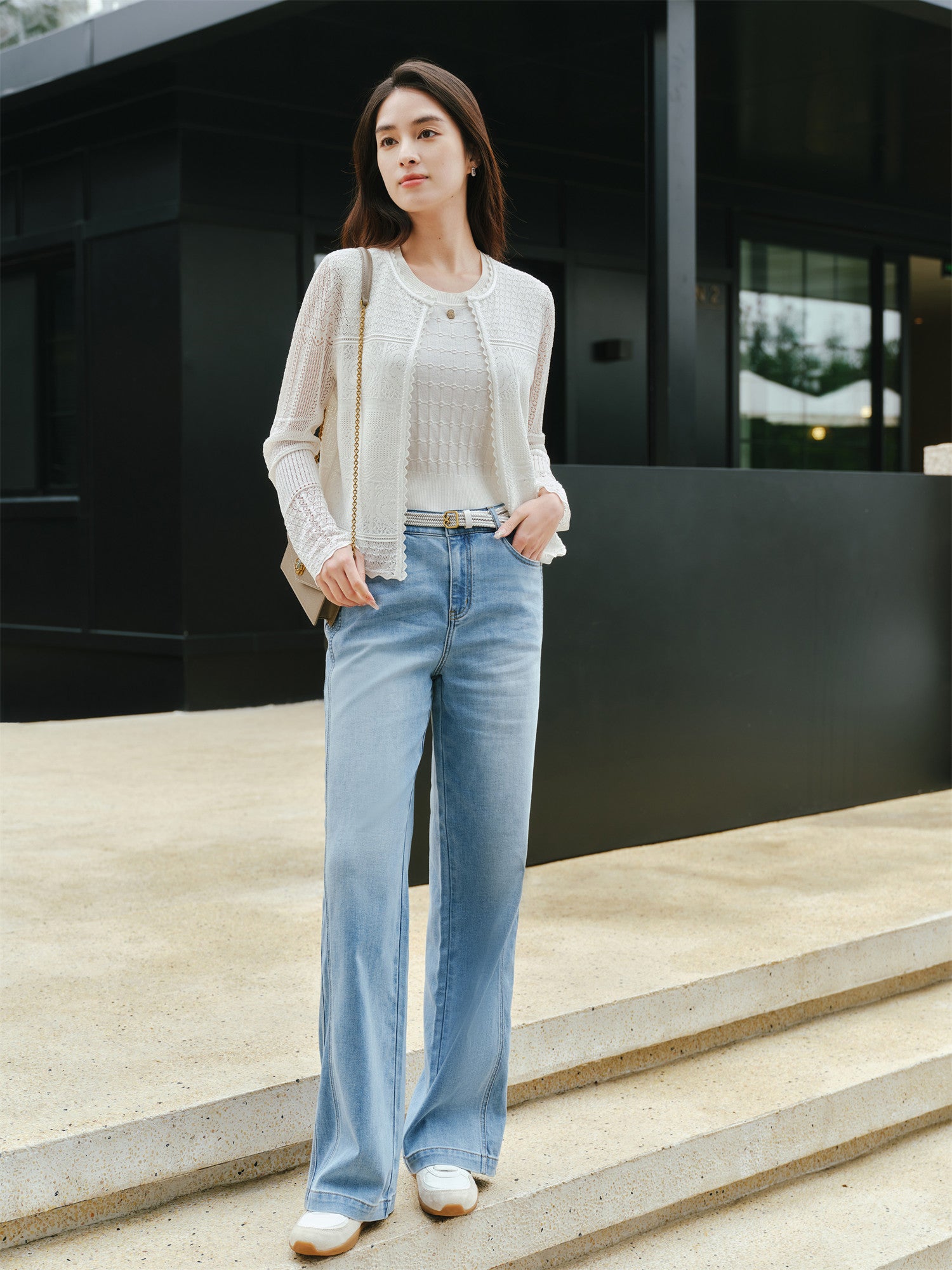 YAYING Jacquard Crew Neck Knit Cardigan EPKES9112AW