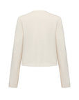 EP YAYING Tweed-Style White Plaid Collarless Jacket