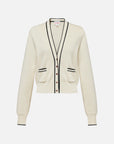 EP YAYING Cotton Cashmere Blended V-Neck Color-Block Knit Cardigan