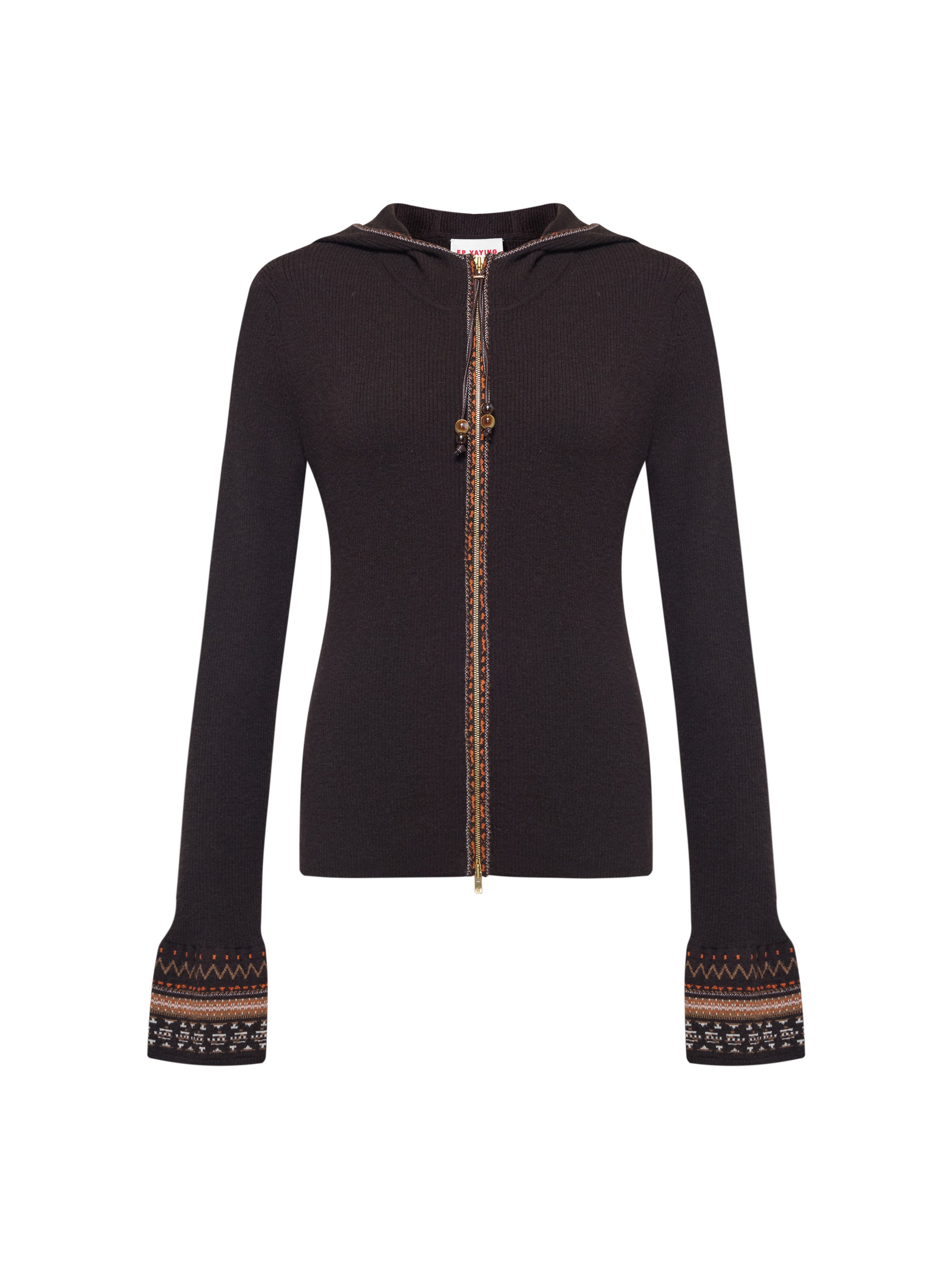 EP YAYING Vintage Ethnic Knit Hooded Cardigan