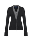 EP YAYING Blue Label Wool Color-Block V-Neck Slim Knit Cardigan