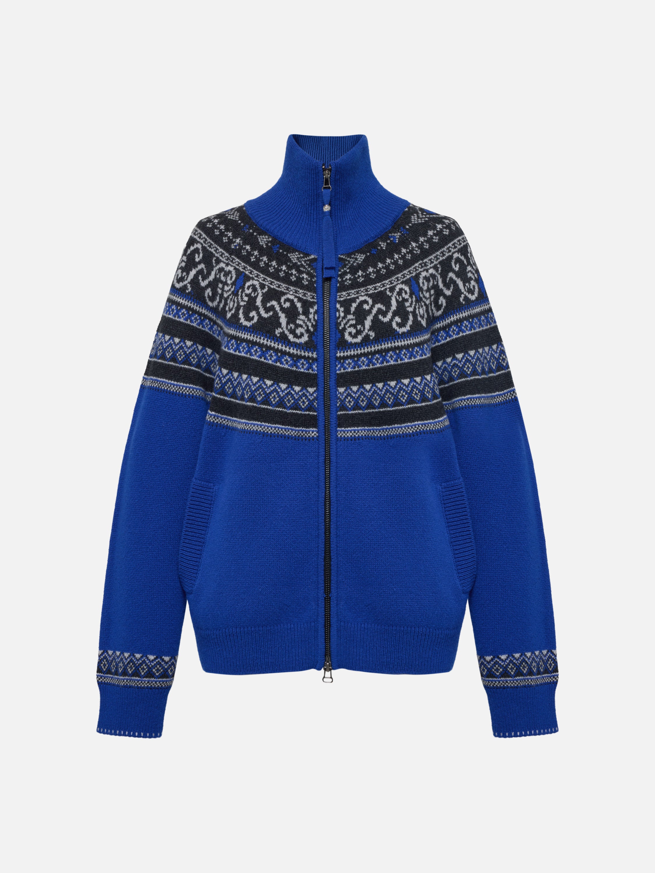 EP YAYING Cashmere Wool Jacquard Turtleneck Drawstring Cardigan
