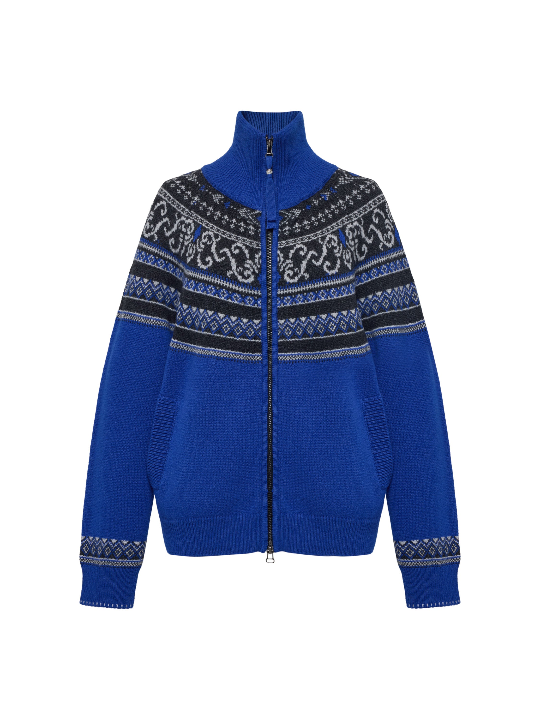 EP YAYING Cashmere Wool Jacquard Turtleneck Drawstring Cardigan