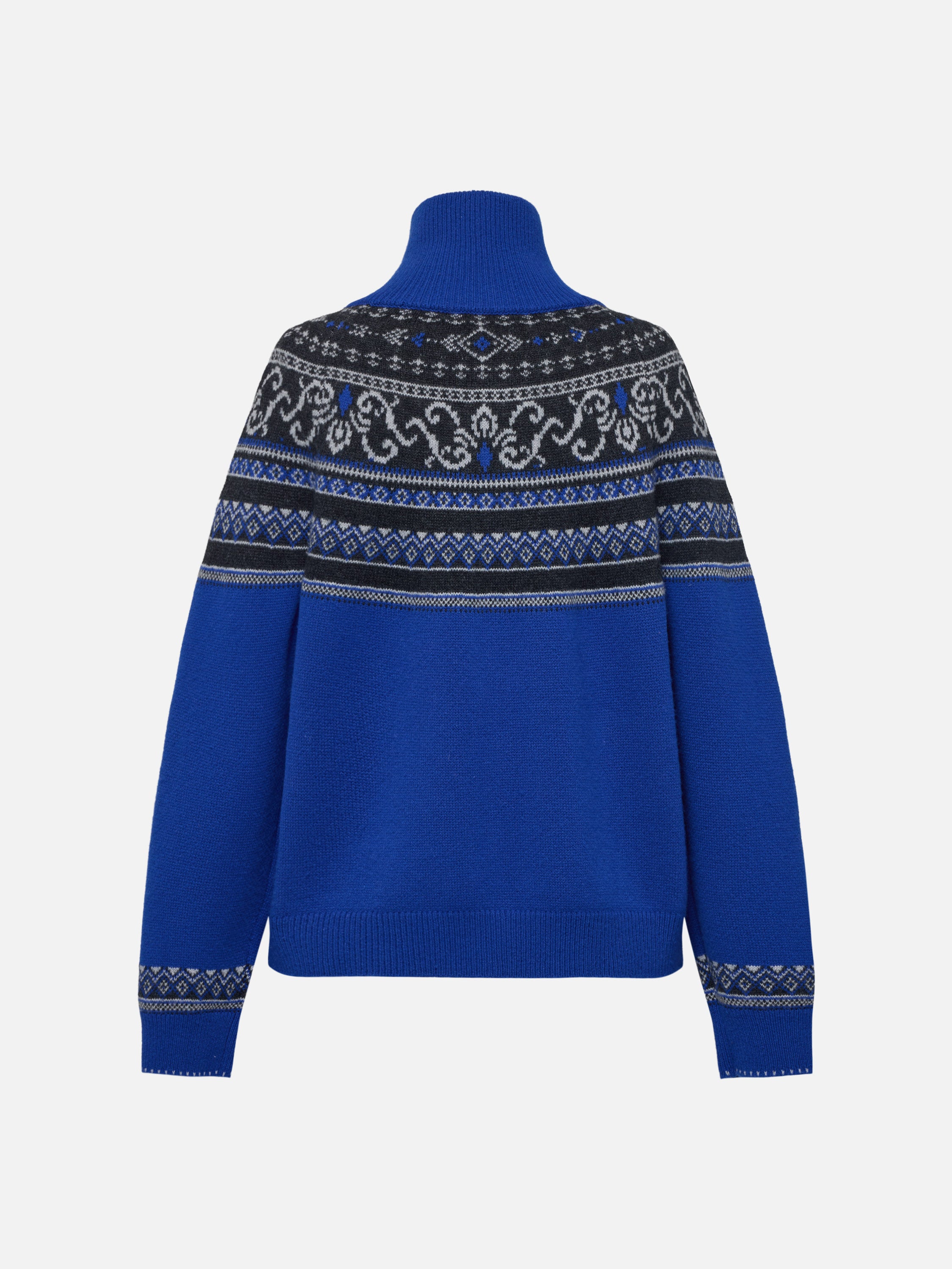 EP YAYING Cashmere Wool Jacquard Turtleneck Drawstring Cardigan