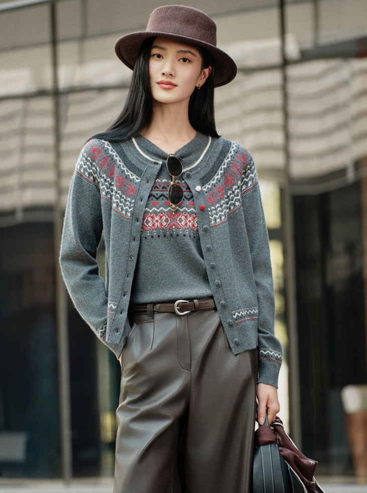 YAYING Ruyi Mountain Sea Jacquard Knit Cardigan EPLAG9112A