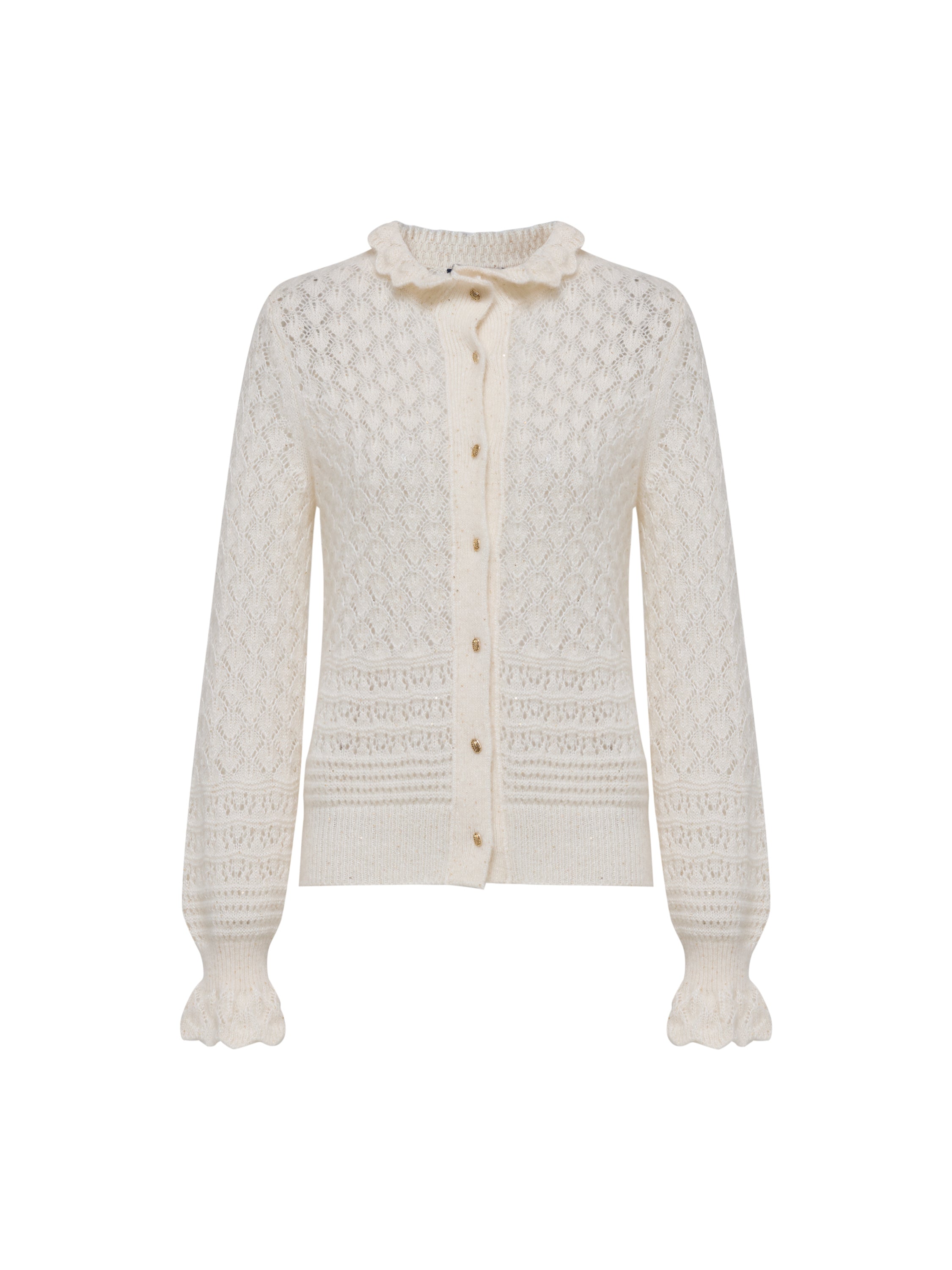 EP YAYING Blue Label Silk Wool Cashmere Ruffle-Collar Sweater