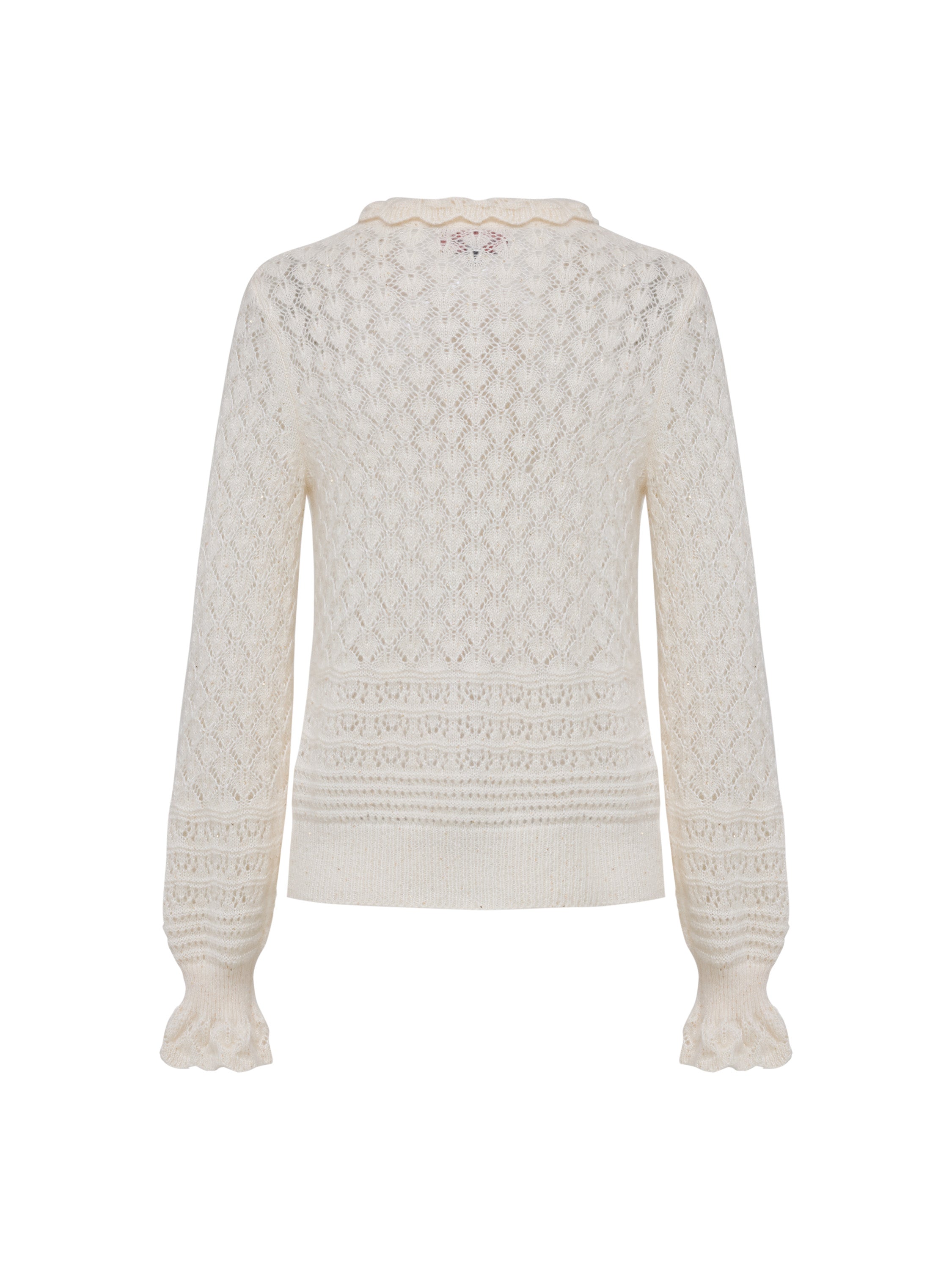 EP YAYING Blue Label Silk Wool Cashmere Ruffle-Collar Sweater