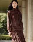 YAYING Plaid Wrap Bow-Collar Top EPLAW2309A