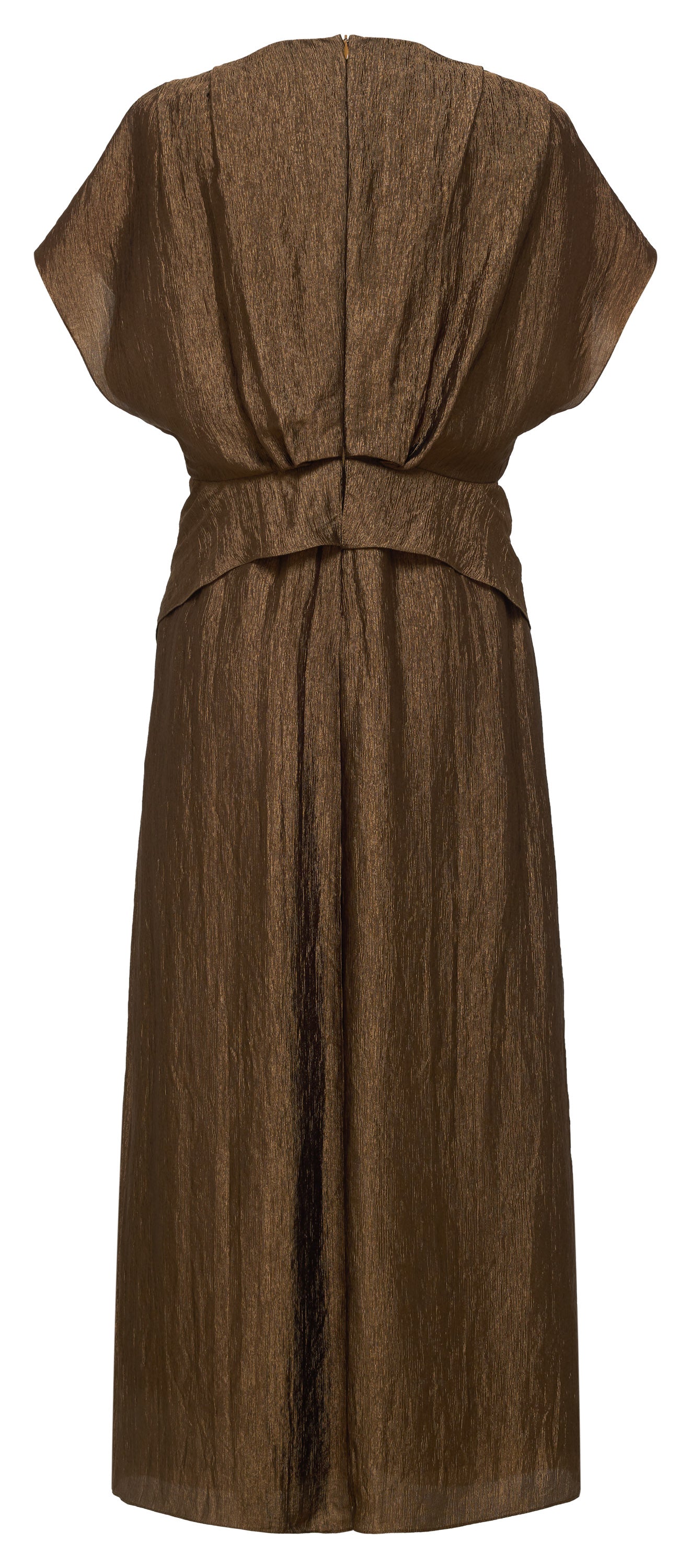 YAYING Elegant Acetate Satin Faux Two-Piece V-Neck Long Sleeve Midi Dress